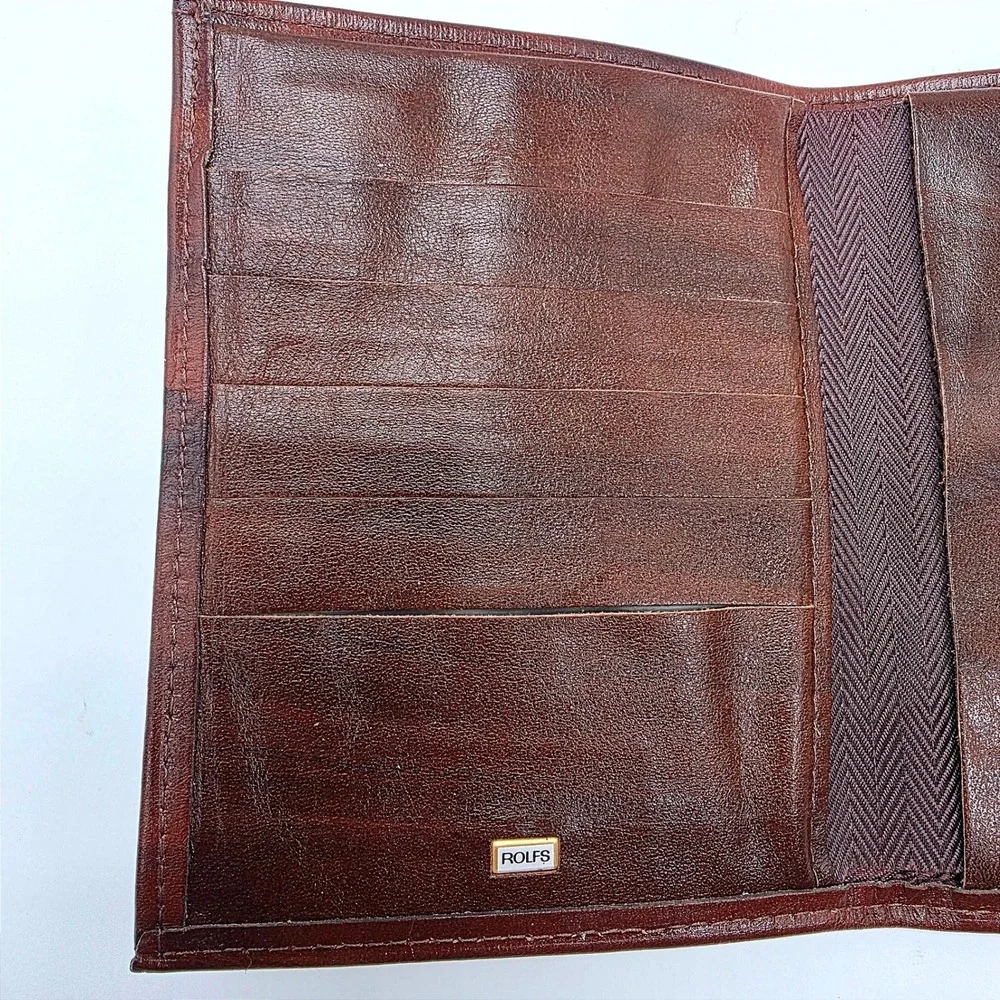 Rolfs Mens Brown Cowhide Leather Bifold Wallet Slim Credit Card Billfold Vintage